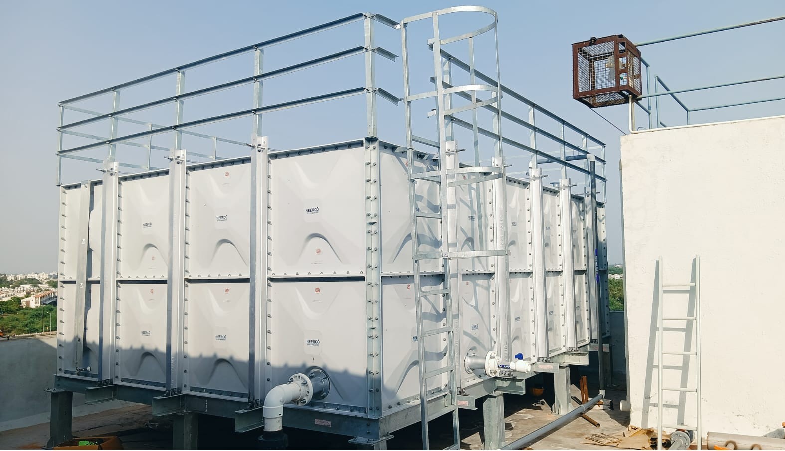 GRP Panel Water Tank with access platform